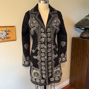 Paparazzi Vintage Embroidered Cotton Black Jacket Size Small